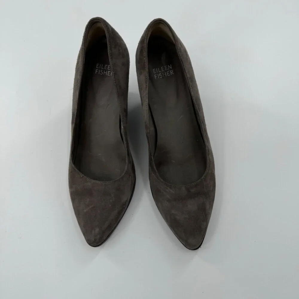 Eileen Fisher Hawk Suede Chunky Heel Pumps 8.5M